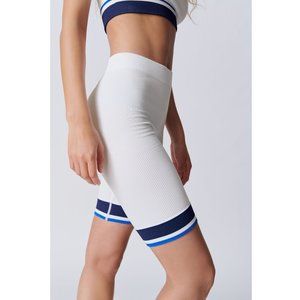 NEW Zara Women's Seamless Striped Bike Shorts in Oyster White Blue Stripe M-L